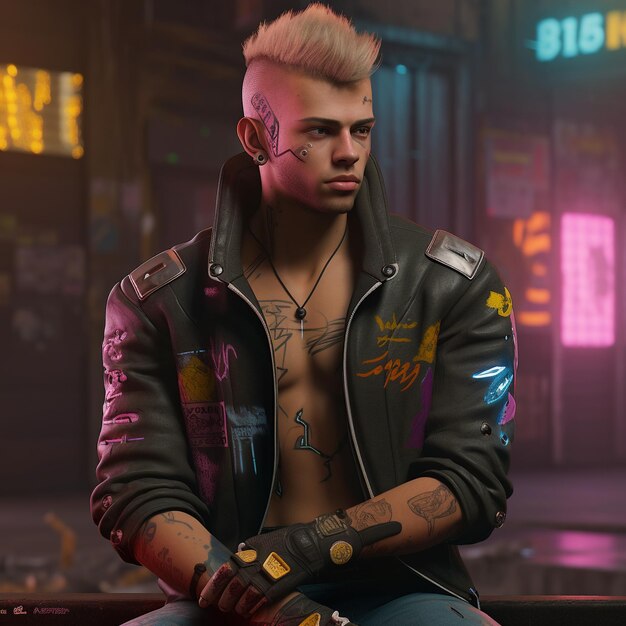 Hyperrealistische cyberpunk een mannelijk personage geanimeerde illustratie