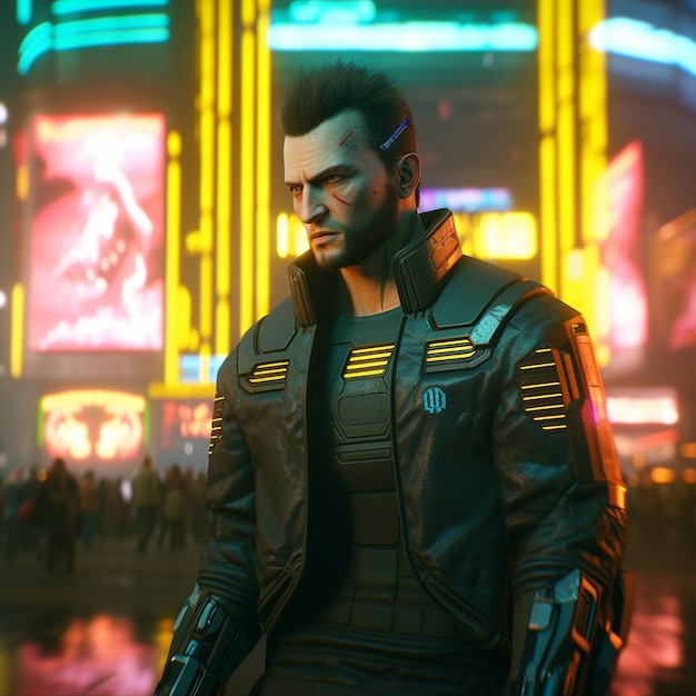 Hyperrealistische cyberpunk een mannelijk personage geanimeerde illustratie