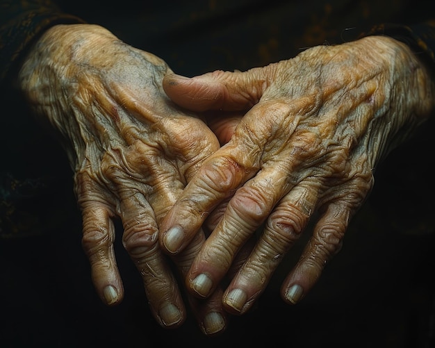 Foto hyperrealistische details vangen sombere monochromatische parkinson handen
