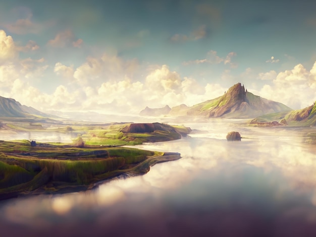 Foto hyperrealistische foto realistische dromerige rustige landschap met zachte schone hemel 2