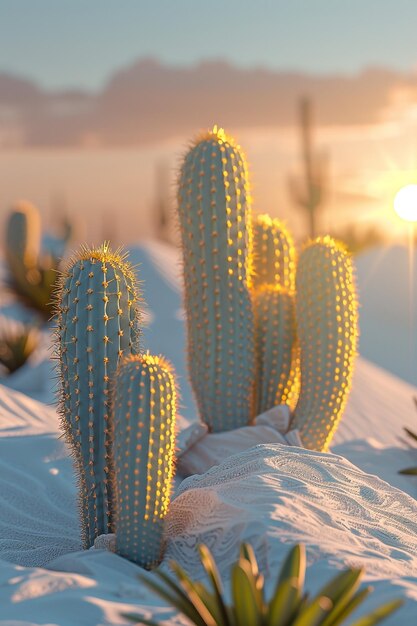 hyperrealistische foto van een fantasie abstracte gouden cactus van elke kleur ziet er mooi uit in de ochtend