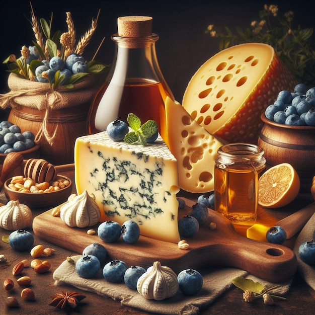 Hyperrealistische illustratie van een heerlijke Italiaanse gorgonzola kaas stilleven portret