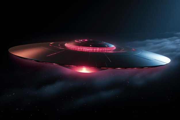 Гиперзвуковой гладкий небольшой космический корабль в форме плоской тонкой тарелки Генеративная иллюстрация ИИ