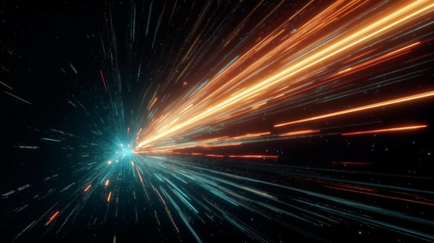 Hyperspace jump through the stars to a distant space Speed of light neon rays