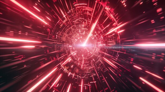 In hyperspace red light creates a high speed warp It39s a realistic modern illustration with neon glowing effect that looks like a motion circular perspective tunnel