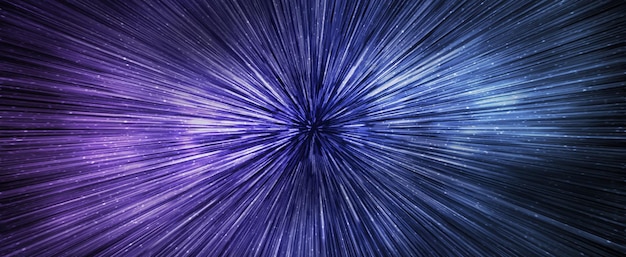 Hyperspace speed effect in night starry sky Bright blue galaxy horizontal banner