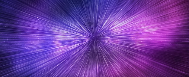 Hyperspace speed effect in night starry sky Bright purple blue galaxy horizontal banner