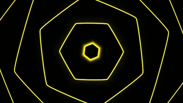 Photo hypnotic hexagons appearing motion geometric hexagons appear in waves on black background glowing