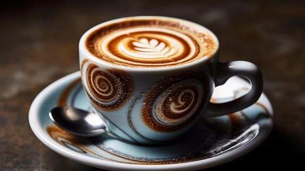 Hypnotische wervelingen in een koffie met door AI gegenereerde room