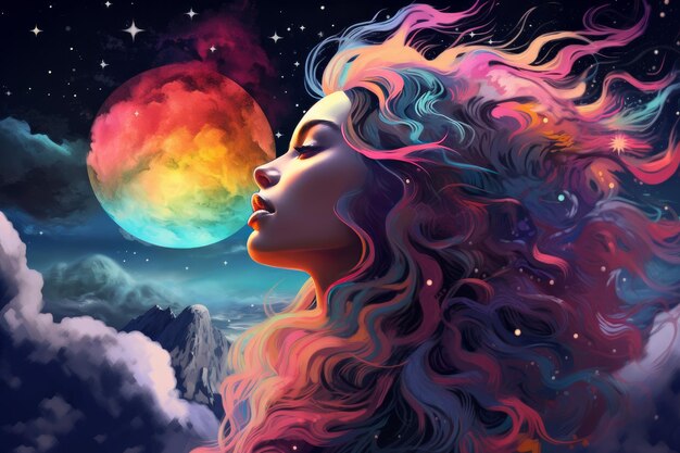 Hypnotiserende maan kleurrijke gedetailleerde ruimte Genereren Ai