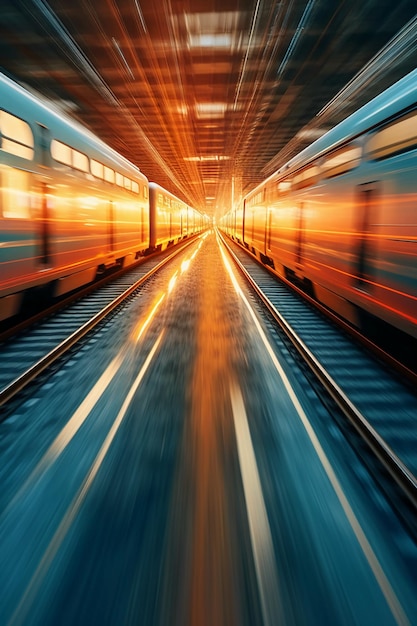 Hypnotiserende treinfotografie Motion blur reflectie snelheid cinematische AI generatieve