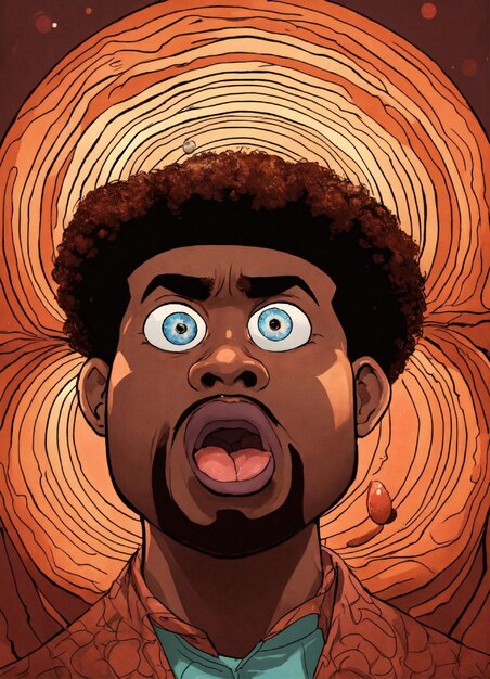 Photo hypnotized afro american man starring brainwashed mind controlled with large cartoon spiral eyes