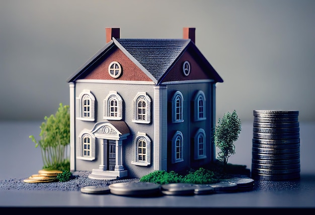 Hypotheek gemakkelijk gemaakt Huis en munten in focus Generatieve AI