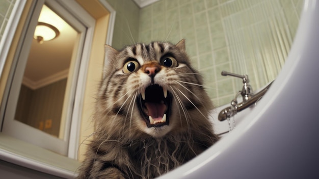 Photo hysterical cats bathtub revelation