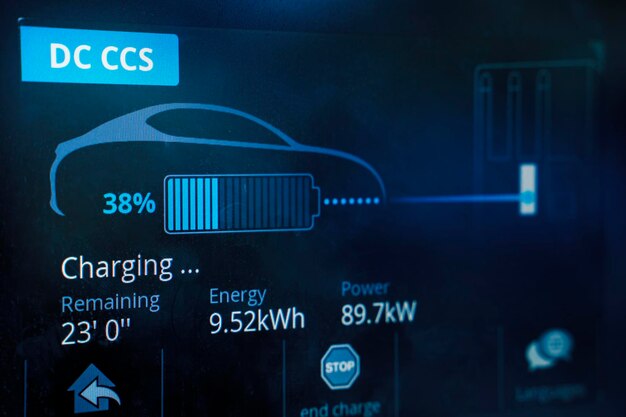 Hyundai car showing speed time and battery charge