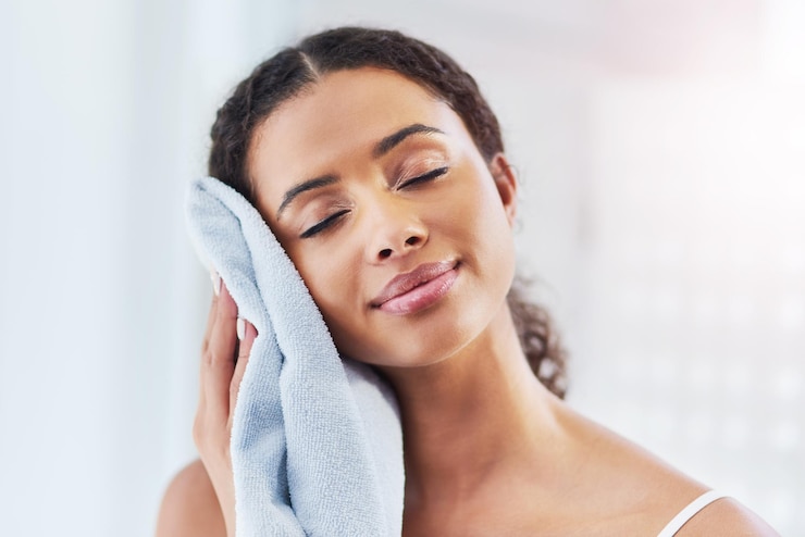 Photo i can feel how soft my skin feels against the towel cropped shot of a young woman drying her face in the bathroom at home