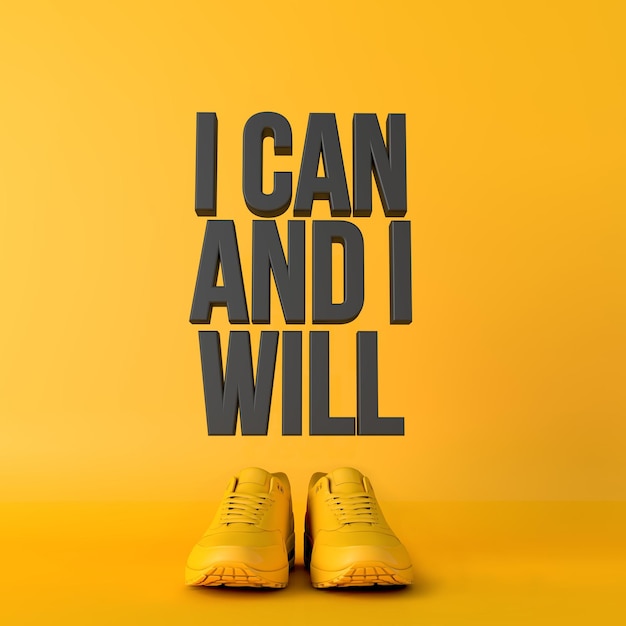 I can and i will motivational workout fitness phrase d rendering