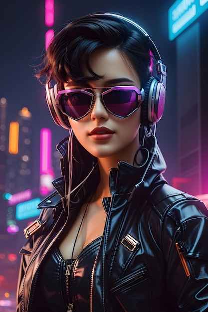 A I generated women model with headphone amp sunglass