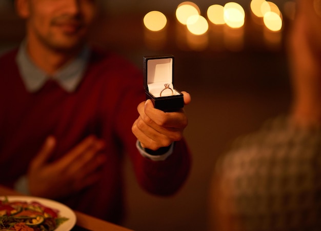 I just want you to be mine forever Cropped shot of an unrecognizable man proposing to his girlfriend