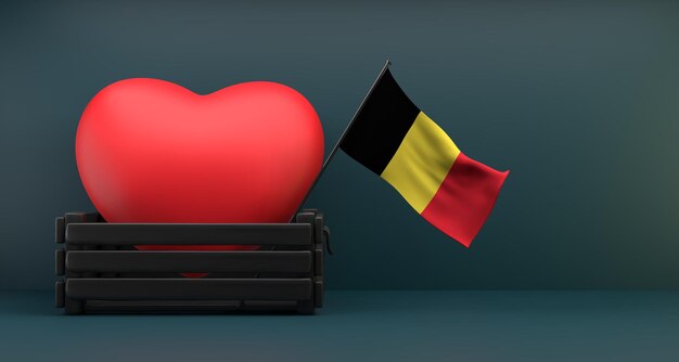 Foto amo il belgio bandiera belgio con cuore copia spazio lavoro 3d e immagine 3d