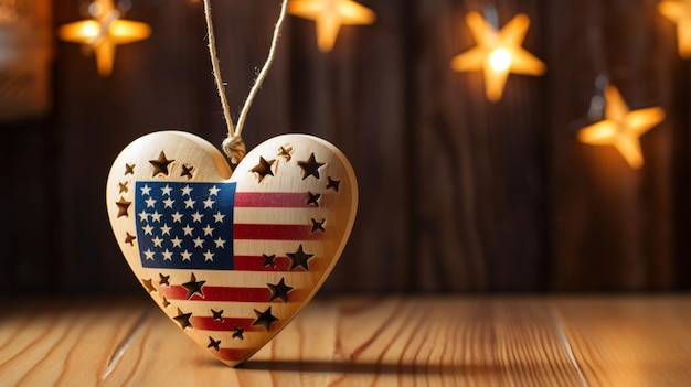 I love USA and stars ornament on wooden table