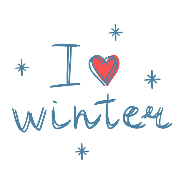 Photo i love winter hand drawn lettering typography vector