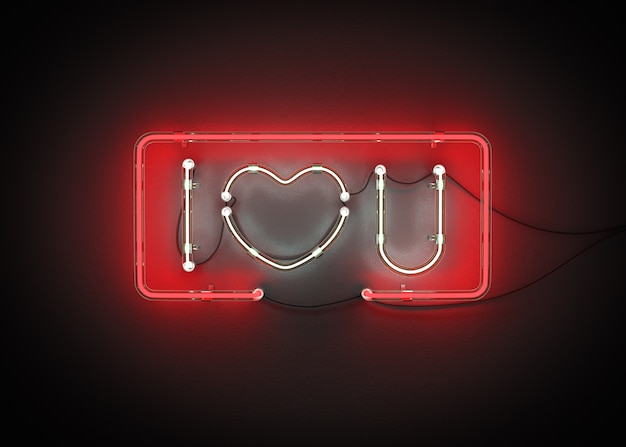 Photo i love you made from neon alphabet 3d rendering