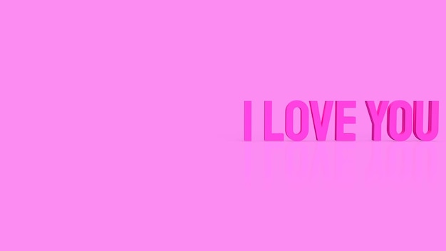 나는 사랑이나 휴일 개념 3d 렌더링에 대한 분홍색 텍스트를 사랑합니다