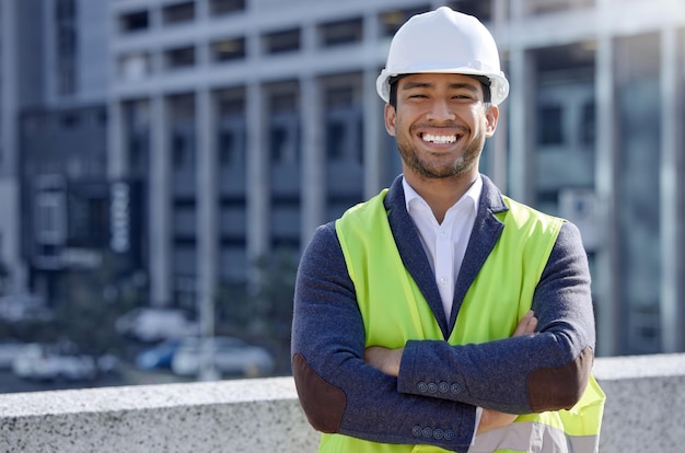 I made this city what it is. Shot of a young male construction worker on site.