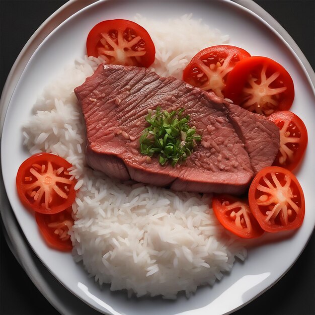 Photo i see a photo taken with an intermediate cell phone of a white ceramic plate with white rice full