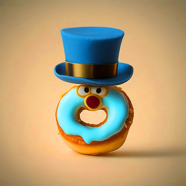 I want a logo on a mini donut with its hat mustache and cane