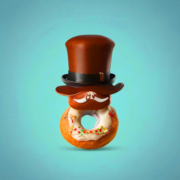 Foto voglio un logo su una mini ciambella con i baffi del cappello e il bastone .