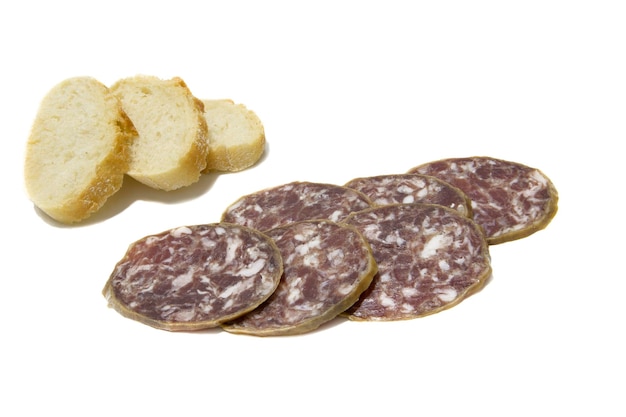 Iberian sausage, isolated on white background. Spanish sausage. Spanish food concept.