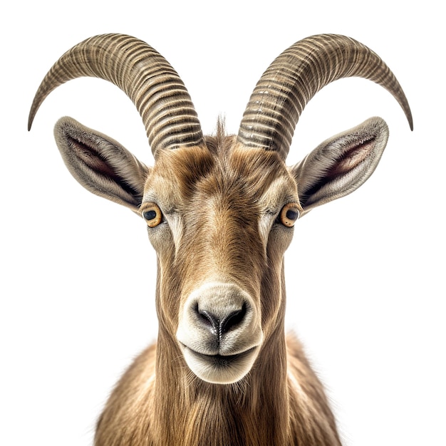 ibex face shot isolated on transparent background cutout