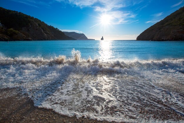 Ibiza Cala Benirras sunset beach in san Juan at Balearic