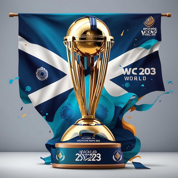 Foto icc cricket world cup 2023 banner design con mazza e palla generative di ai