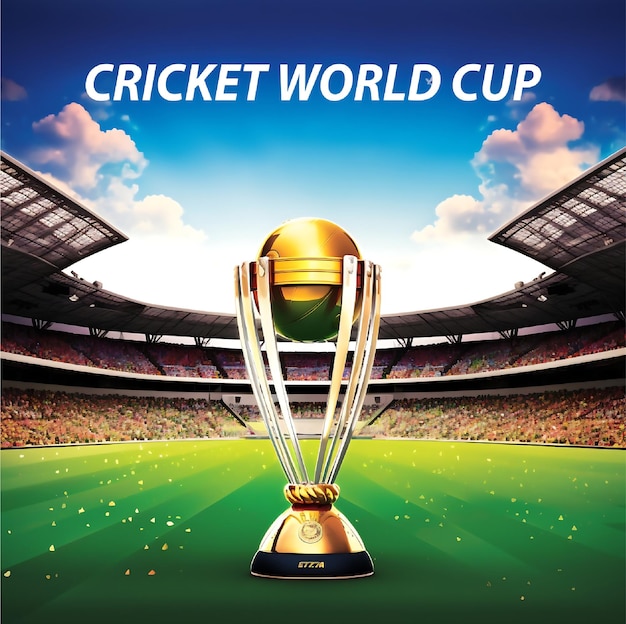 Photo icc cricket world cup 2023 banner design with trophy banner design template of world cup cricket
