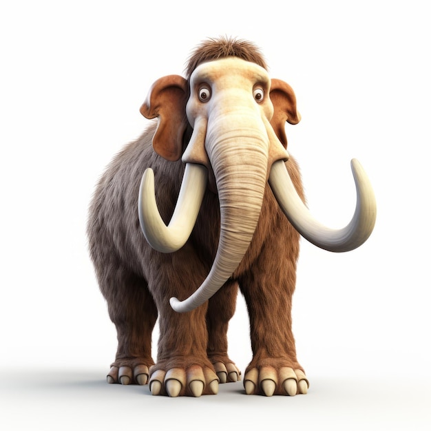 Photo ice age mammoth cartoon 3d full body on white background