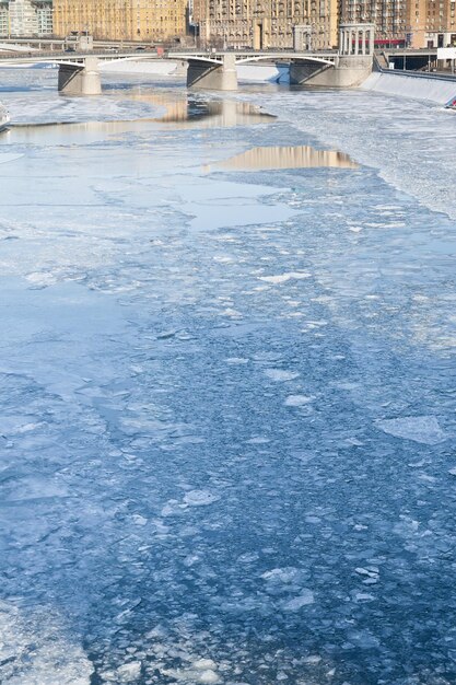 Ice blocks on frozen moscow river