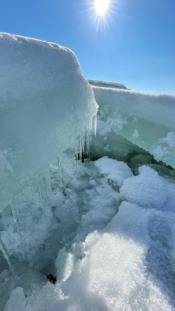 ice blocks on the frozen sea in the sun