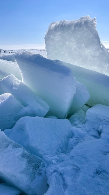 ice blocks on the frozen sea in the sun