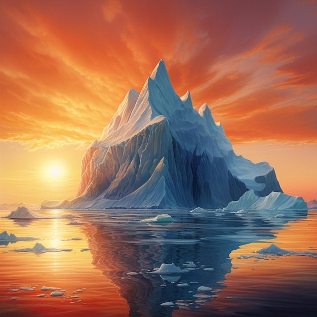 A ice burg landscap in sec with sunset