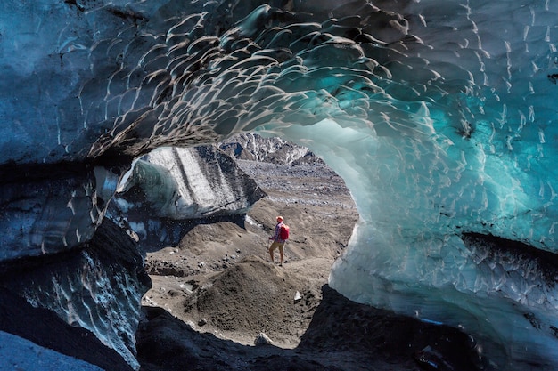 Ice cavern in glacier in the Chile mountains