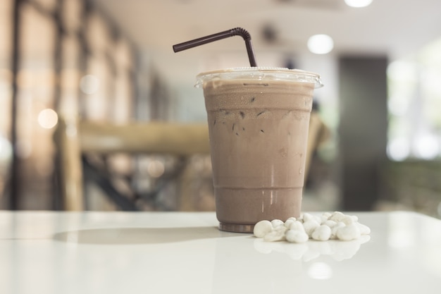 Ice coffee on the table