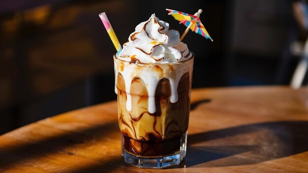 Ice coffee with whipped cream