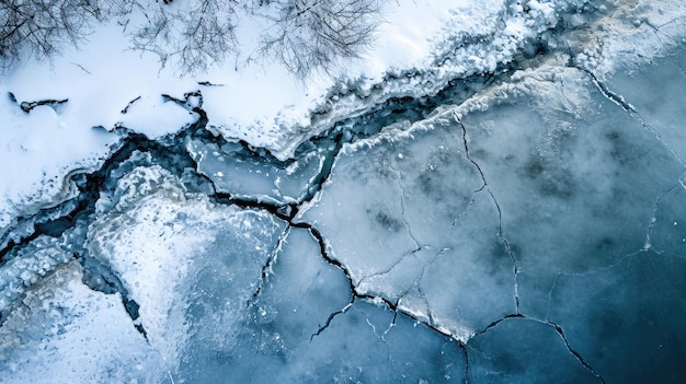 凍った湖の氷の裂け目