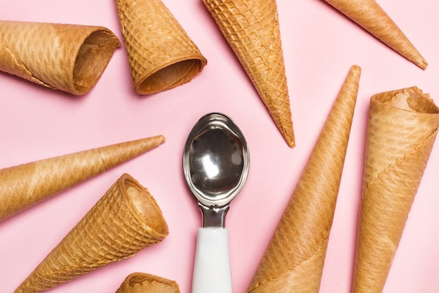 Ice cram cones on pink background