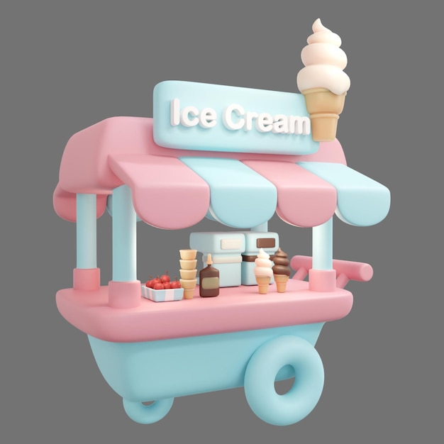 Ice cream 3d icon cartoon style on grey Transparent background