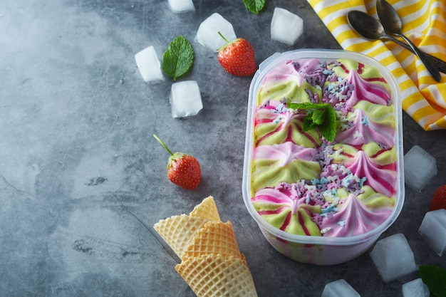 Ice cream assortment in plastic box