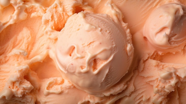 アイスクリームボール 溶けるアイスクリームの質感 背景はピーチのフズ色 2024年